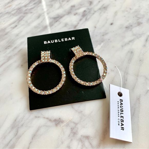 Baublebar Iridescent Crystal Doorknocker Round Circle Statement Earrings - Picture 3 of 5